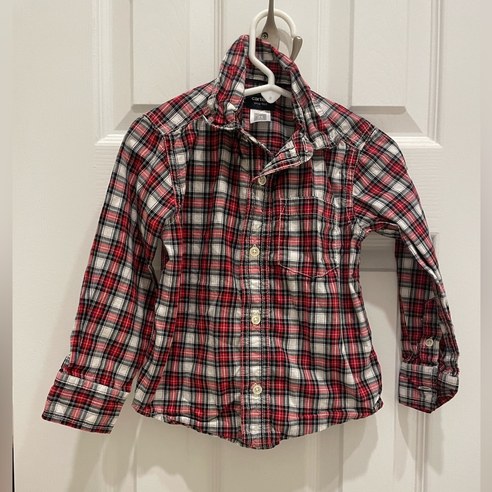 Plaid Boys Button Down Shirt - Red and Black